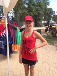 Ladies Red Tank with Blue Flag