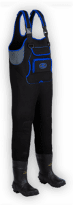 black waders with blue accent