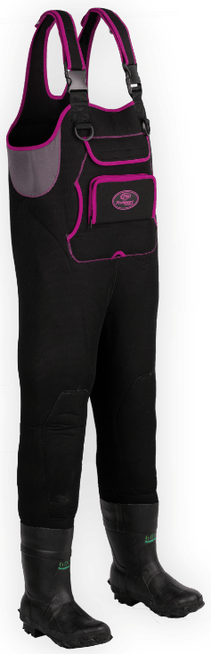black waders with pink accent